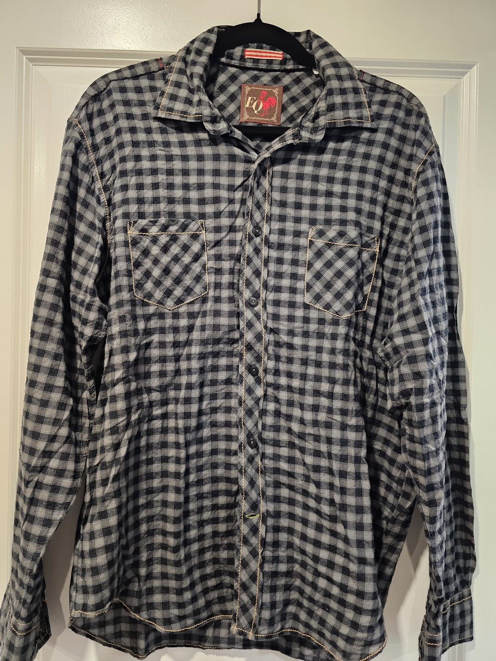 Men’s Long-Sleeve Plaid Button-Down Shirt - Blue/White